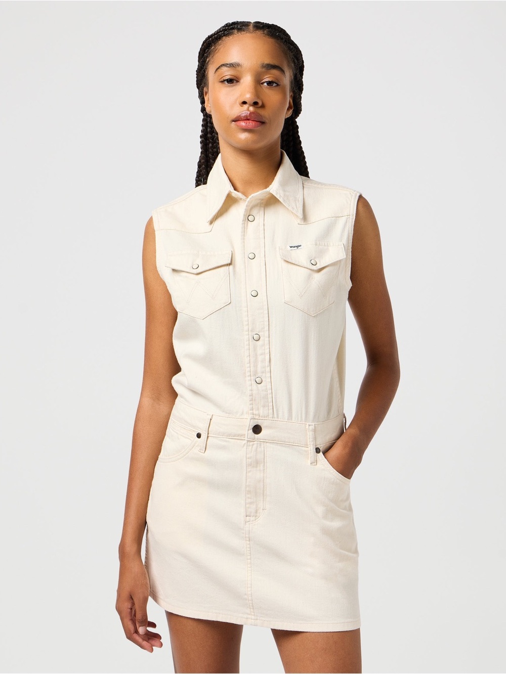 Wrangler White Sleeveless Button-Front Mini Dress L